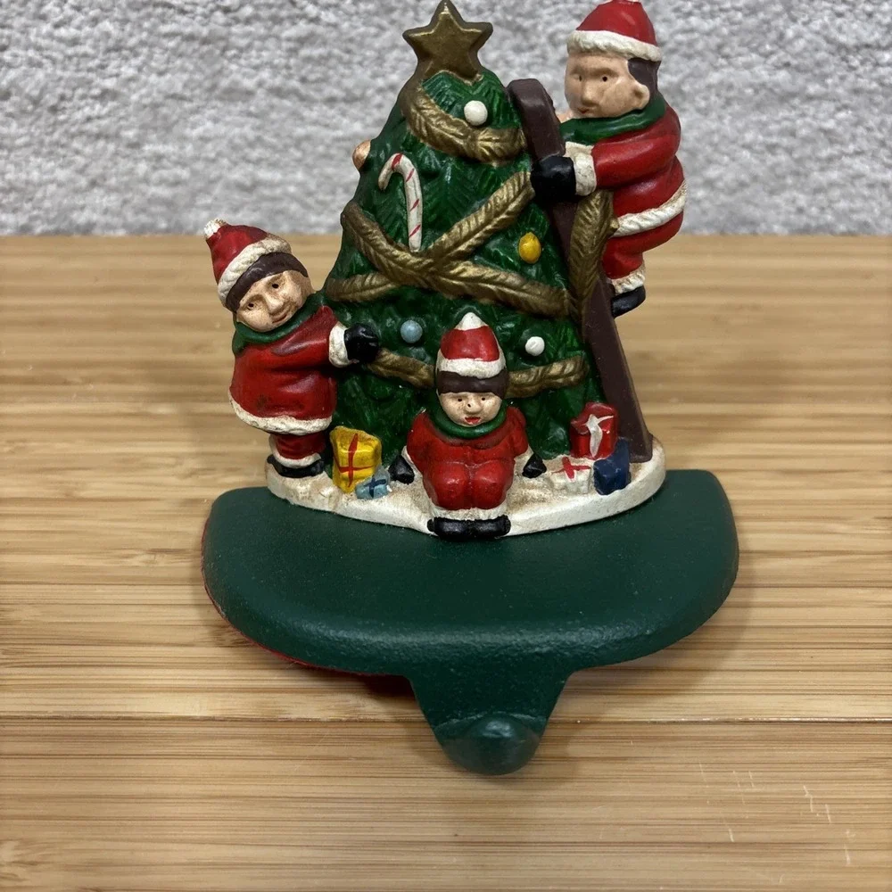 Vintage Cast Iron Christmas‎ Stocking Holder Hanger For Mantle Santa's Elves